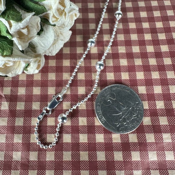 NEW 18" Italian Real Silver Bead & Ball Chain Necklace - Picture 4 of 5